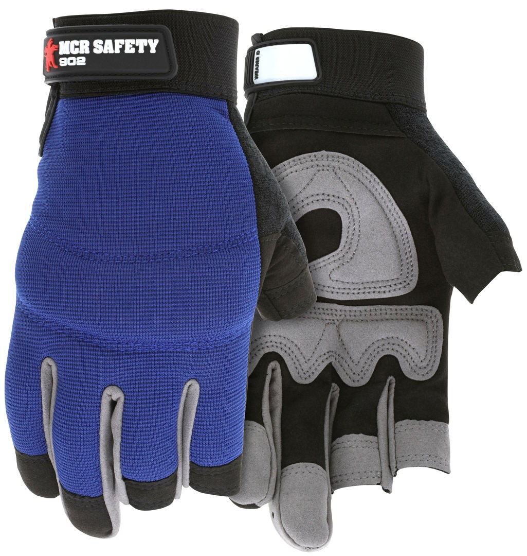 MCR Safety 902 Mechanics Glove, Fingerless on Thumb + 2 Fingers, Gel Palm Pad