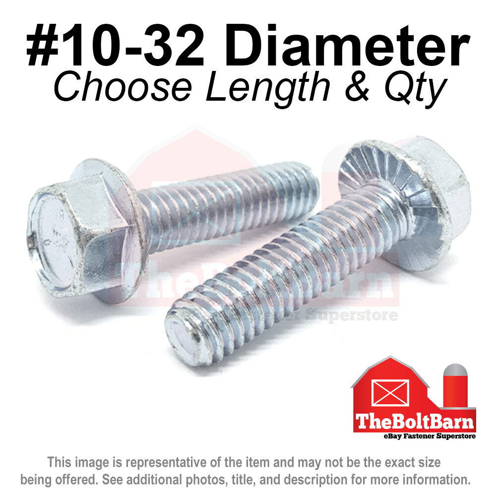 #10-32 Grade 5 Serrated Hex Flange Screws Frame Bolts Zinc (Pick Length & Qty)