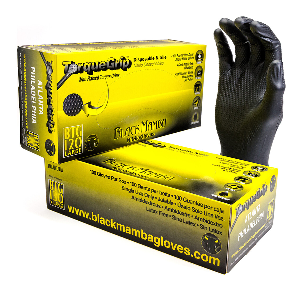BLACK MAMBA TORQUE GRIP 2 PLY SUPERIOR GRIP 10BOXES OF 100GLOVES SIZE XLARGE