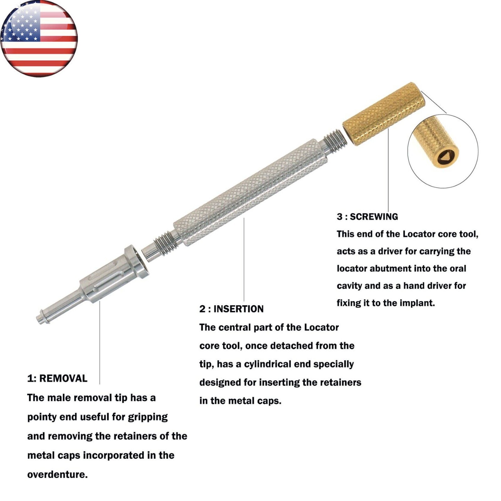 US Universal Implant Retention Caps Set Insertion Extraction Remove Core Tool