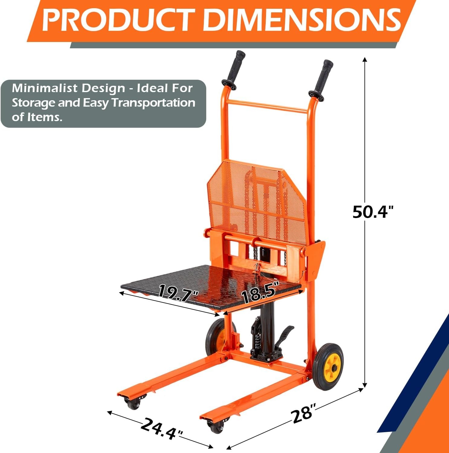Material Lift Winch Stacker with Casters, 500 Lbs Capacity, 35″ Max Lift Height