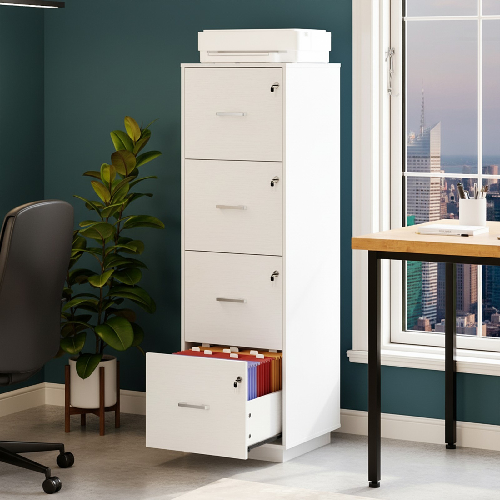 4-Drawer Tall File Cabinet with Independent Locks, Letter-Size Hanging Anti-Tip
