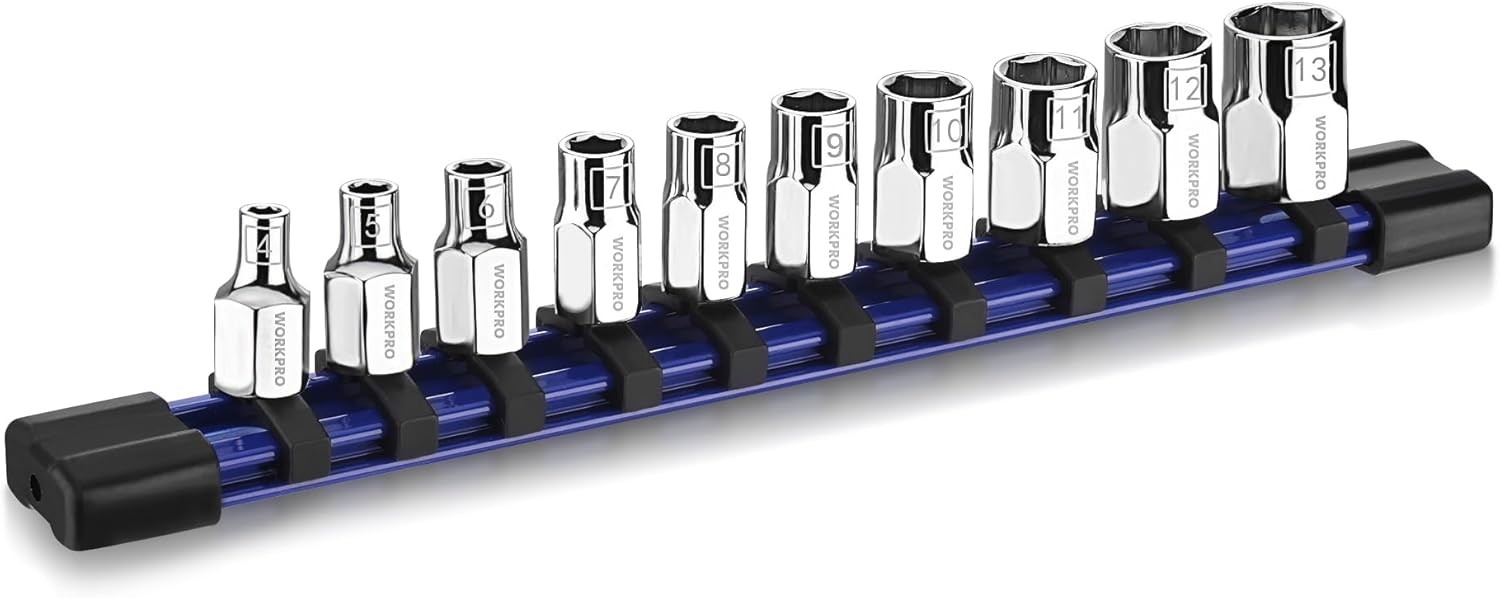 WORKPRO 10PC 1/4″ Dr Standard Shallow External Hex Socket w/Organizer 6PT Metric