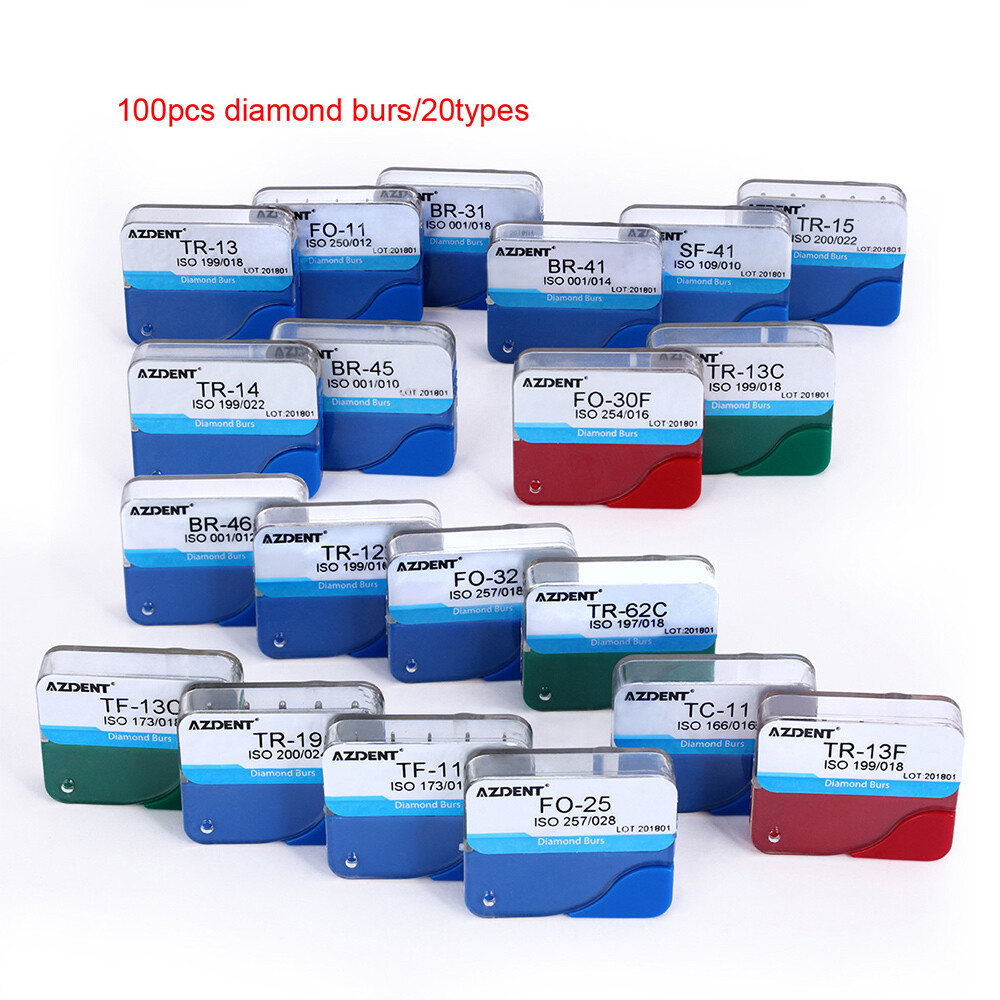 USPS Dental Low Speed 1:1 Contra Angle Push Handpiece /100Pcs Diamond FG Burs