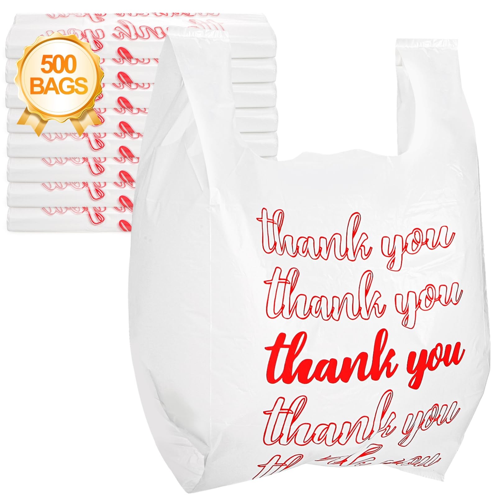 Lawei 500 Count Thank You Bags Reusable Grocery Bag – 13 x 7 x 21 Plastic T-Shir