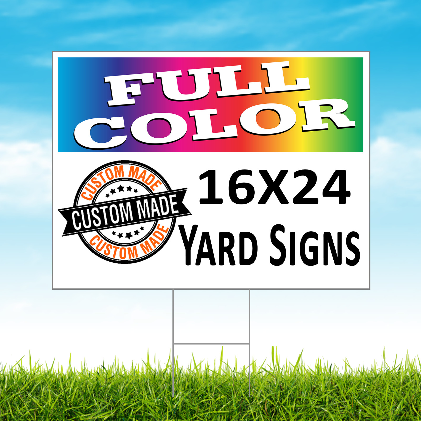 48 16×24 Full Color, Double Sided Custom Yard Signs WITH Stakes