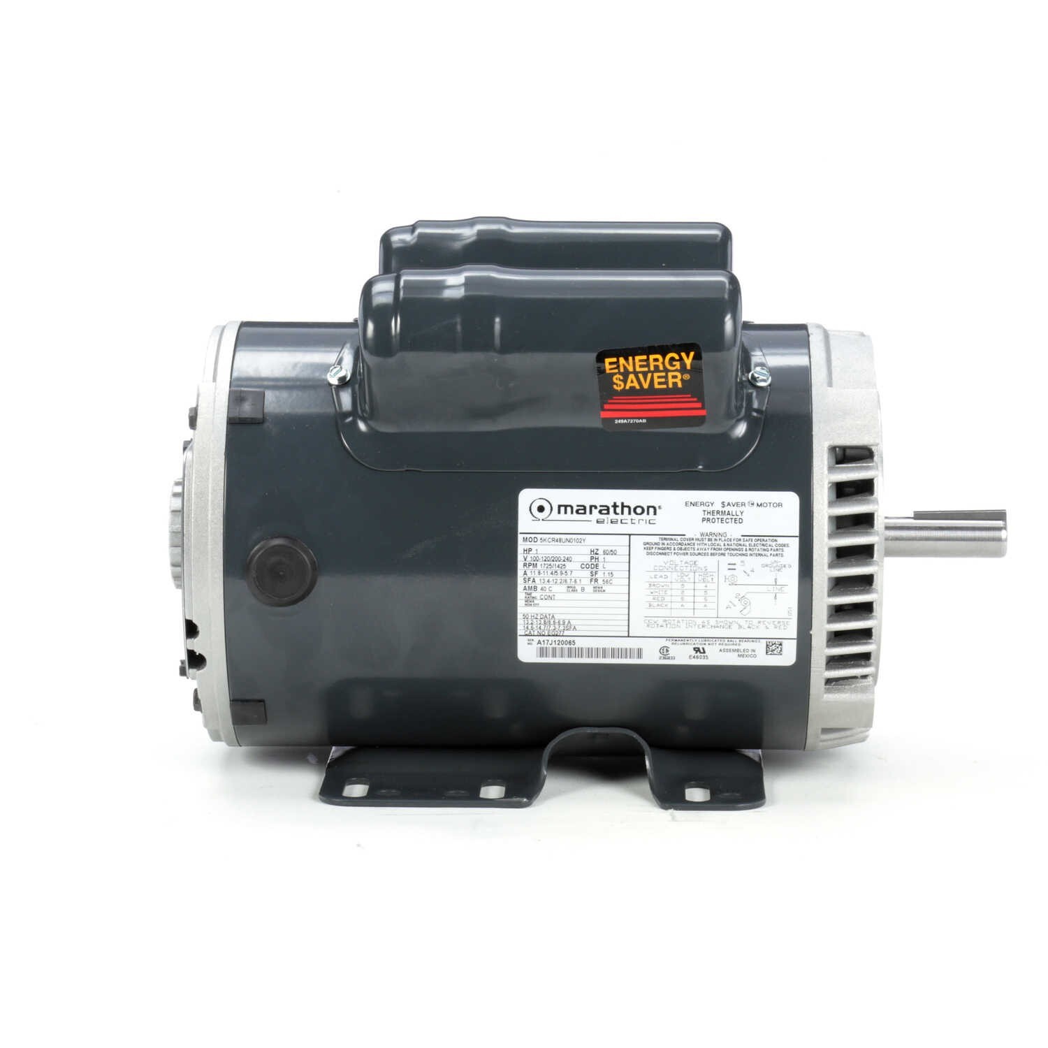 Marathon EG277 Electric Motor 1 HP 1800 Rpm 1PH 100-120/200-240 Volt 56C Frame