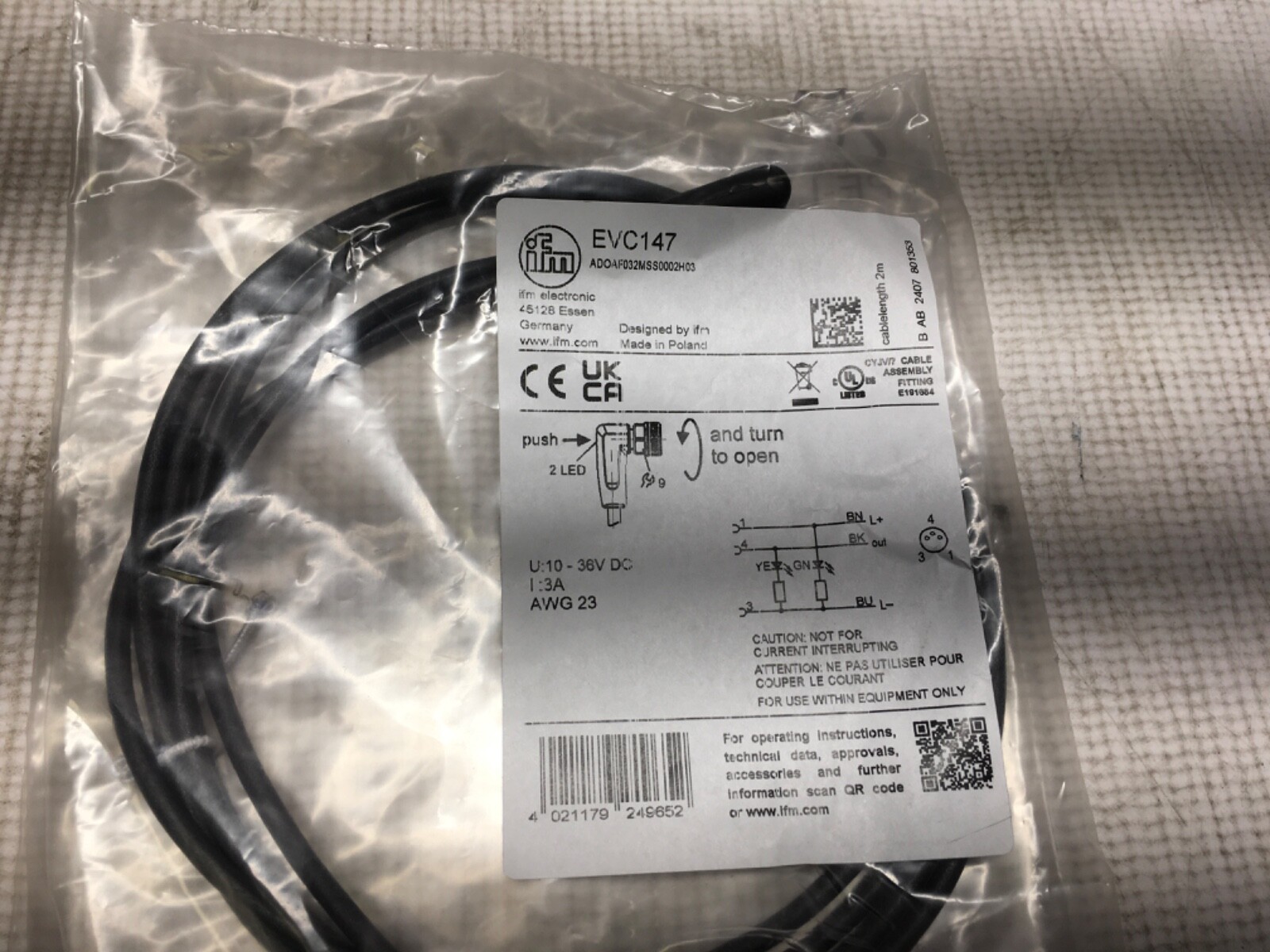 IFM electronic cable, EVC147, KP-1112
