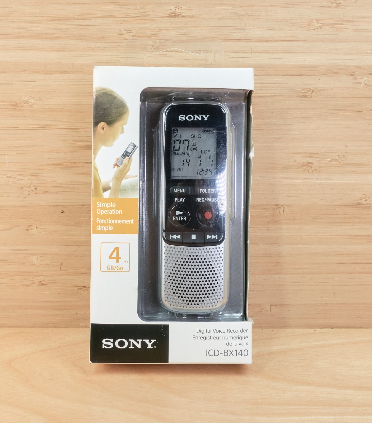 Sony ICD-BX140 Digital Voice Recorder, 4GB Memory, Built-In Mic, New In Box