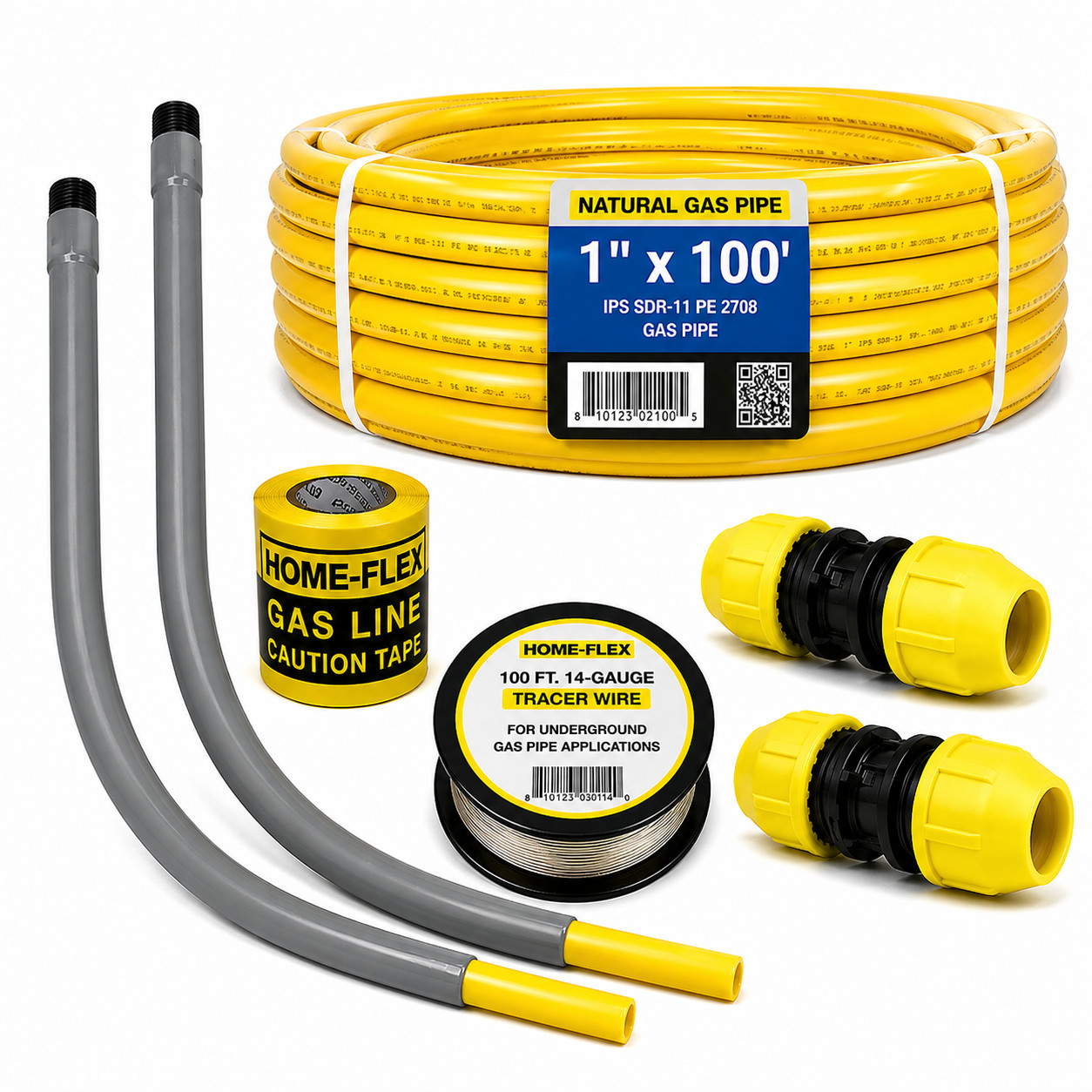1″ IPS Underground Gas Line Install Kit 100ft Pipe 2 Couplers 2 Meter Risers