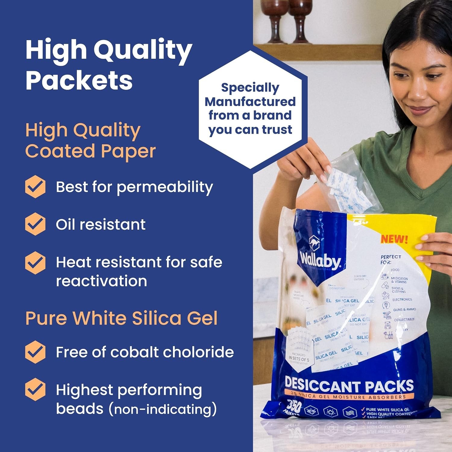 2g Food Safe Silica Gel Desiccant Packs Rechargeable Moisture Absorbers 250 Pack