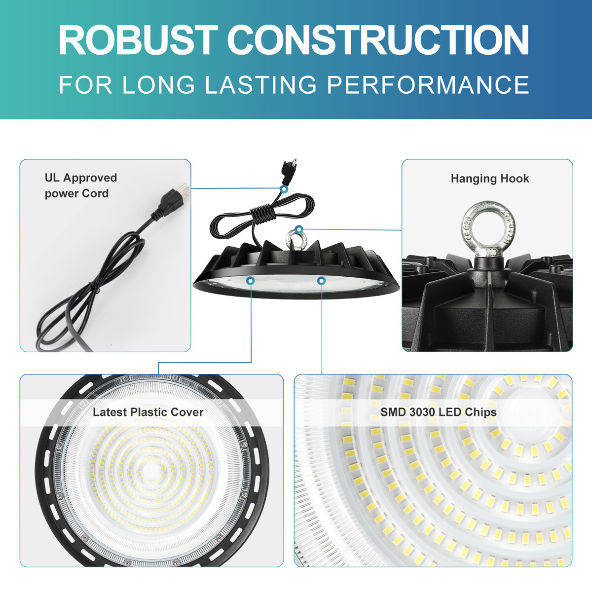 8Pcs UFO Led High Bay Light 300W Industrial Warehouse Commercial Gym Light 5000K