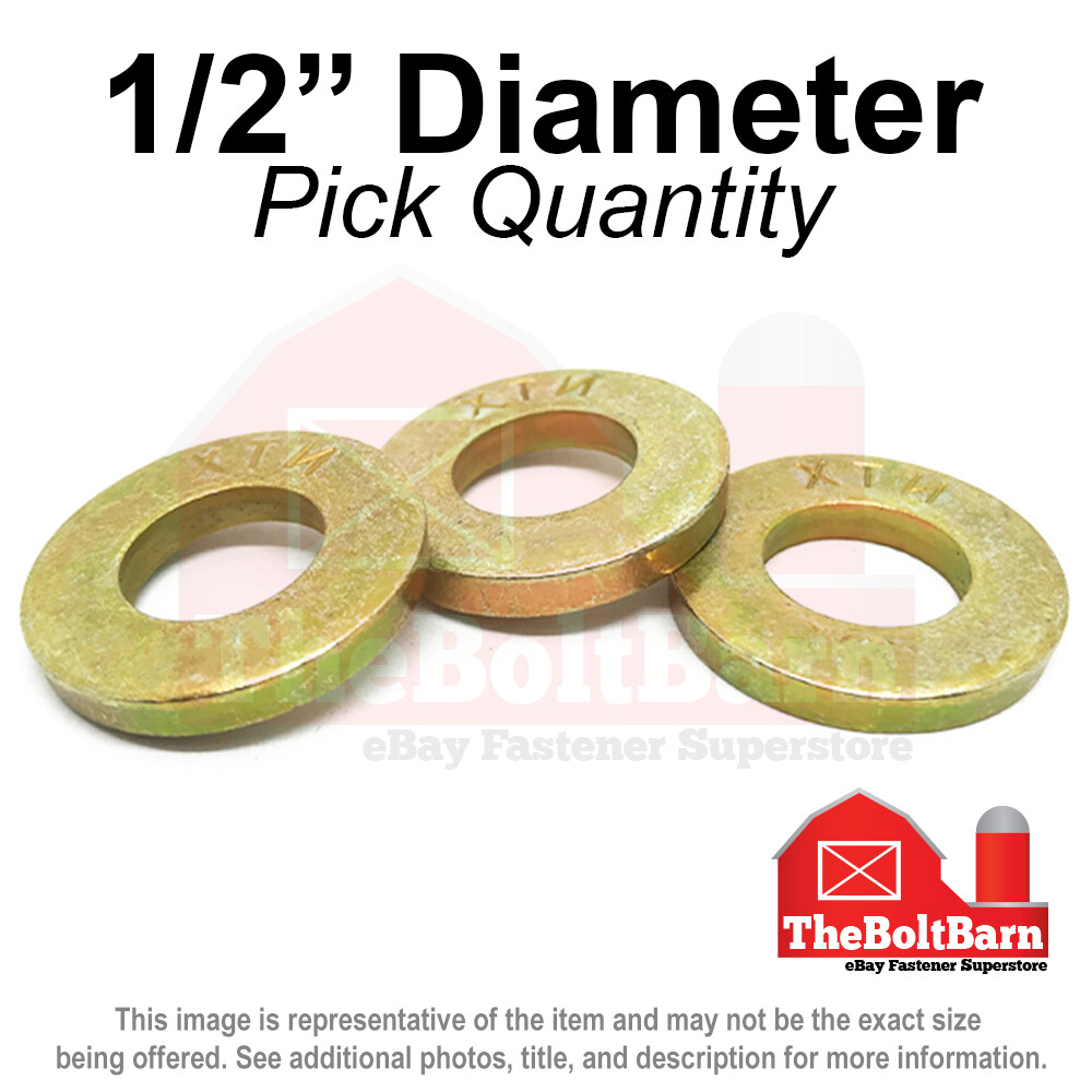 1/2″ USS Extra Thick Flat Washers Grade 8 Steel Zinc Yellow (Pick Quantity)
