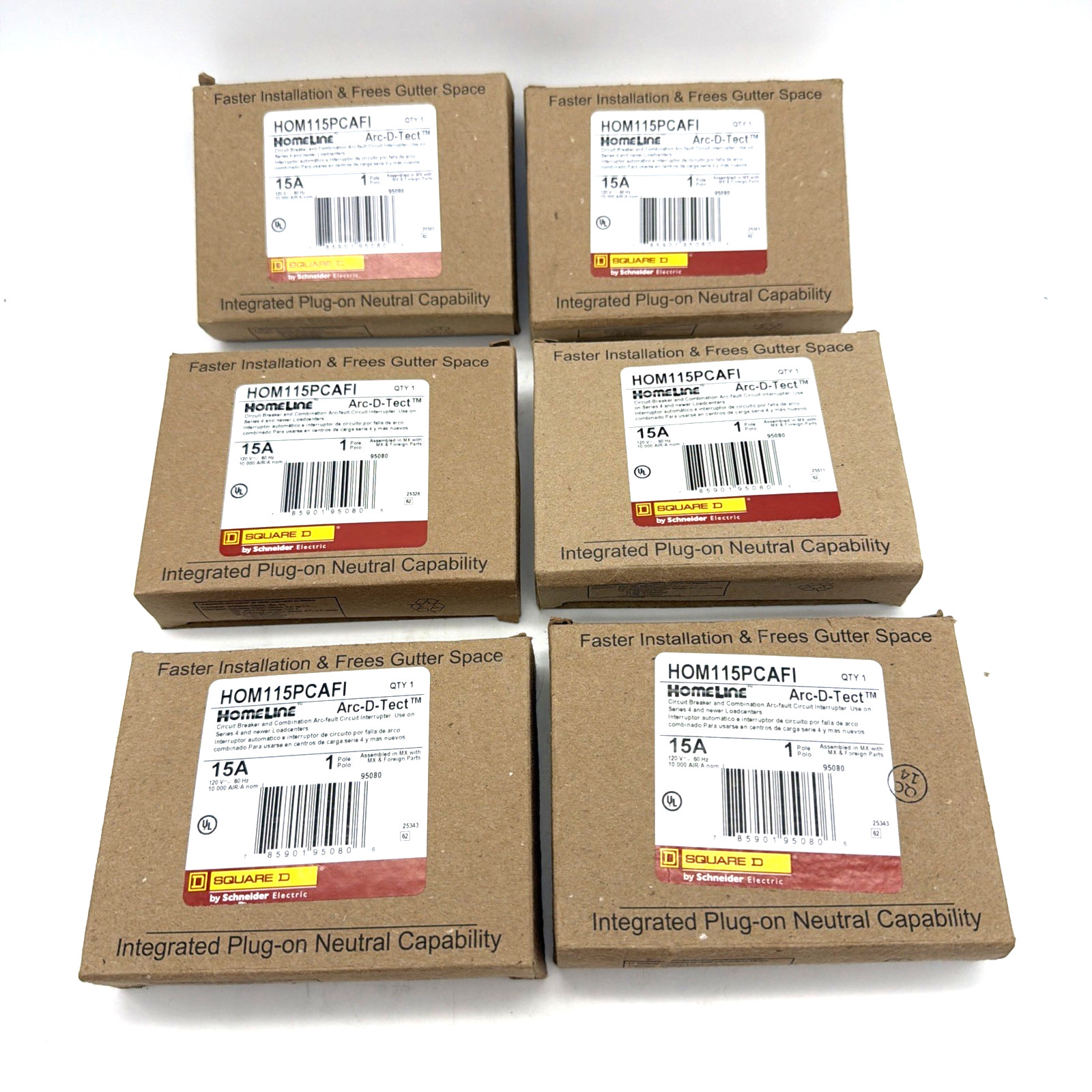Square D HOM115PCAFI 15A CAFCI Plug-On Neutral Arc Fault Breaker 120V NEW- Lot 6