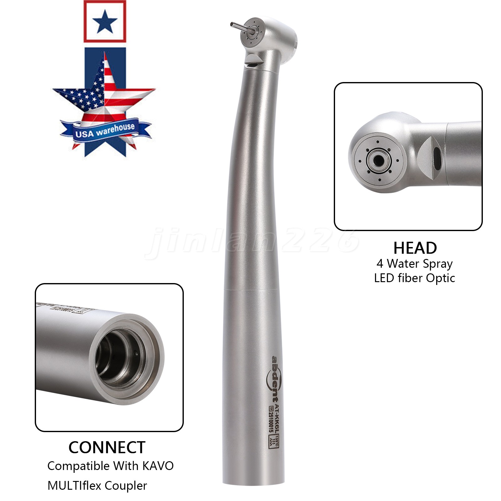 1-5*Dental High Speed Fiber Optic LED Turbine Handpiece fit KaV Coupler 4/6H US