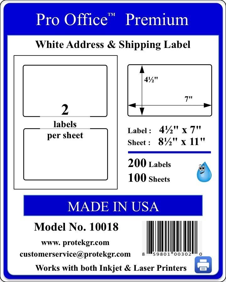 200 Premium Shipping Labels Self Adhesive Half Sheet 7 x 4.5 WING OFFICE