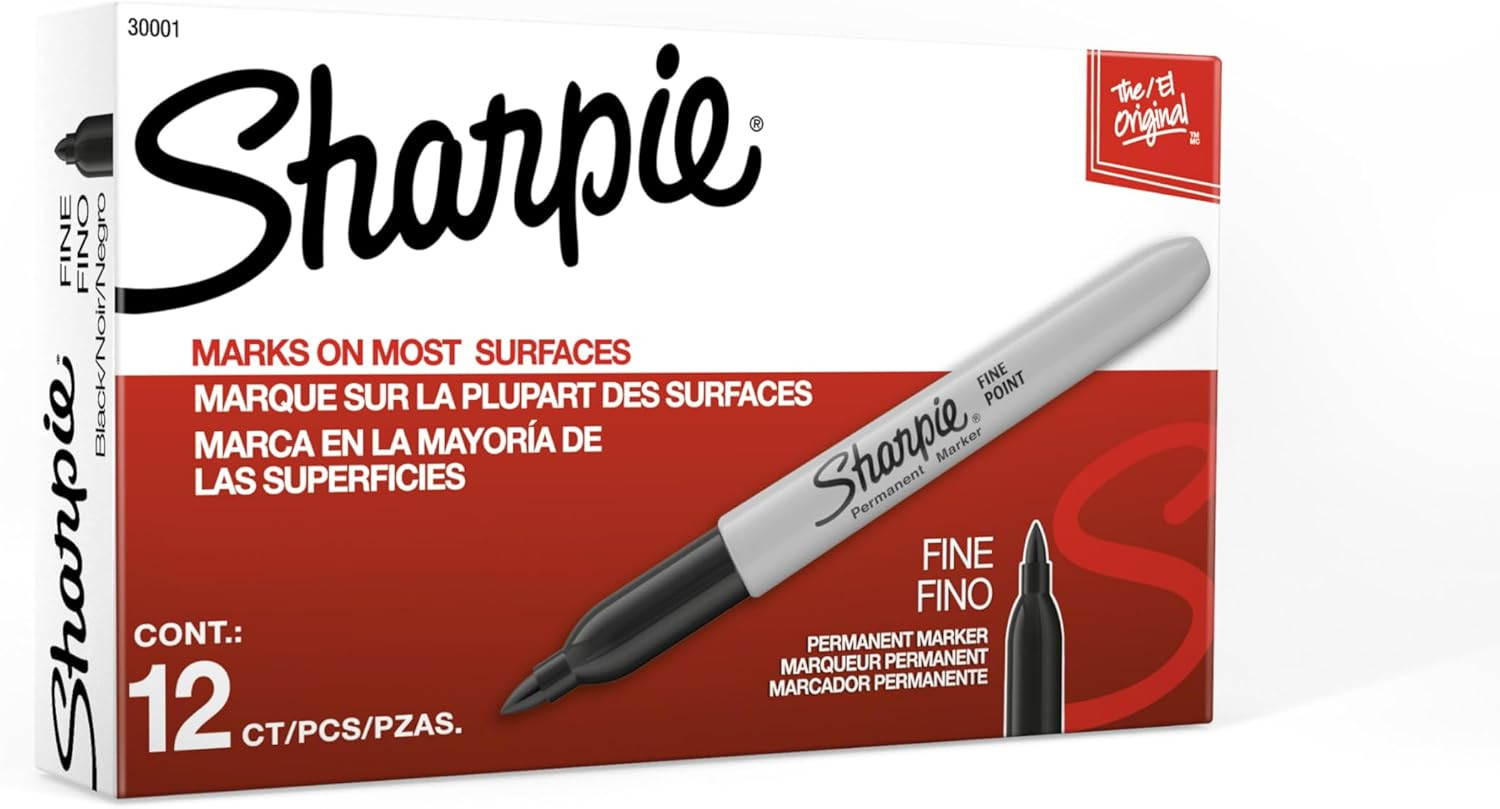 Fine Tip Permanent Markers Black Ink Quick Dry Fade Resistant 12Pk