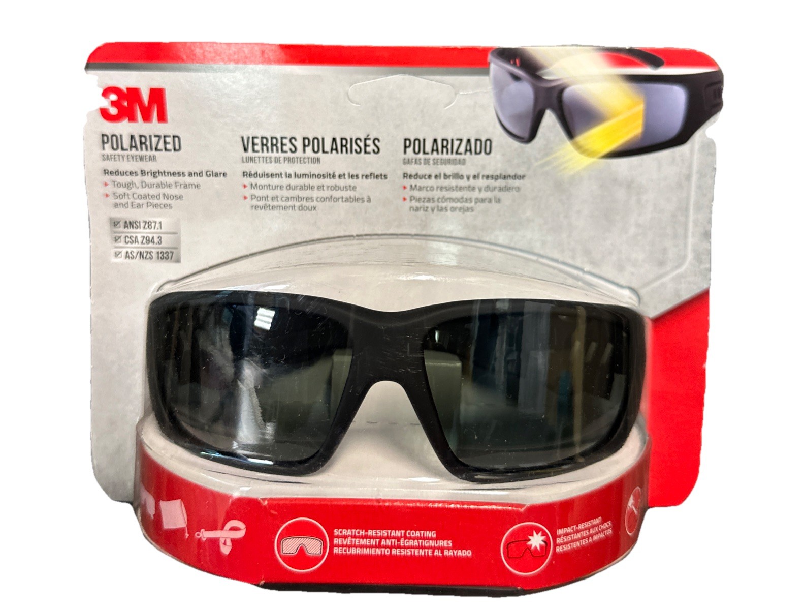 3M Polarized Safety Glasses Black Anti-Fog Scratch-Resistant ANSI Case Lanyard