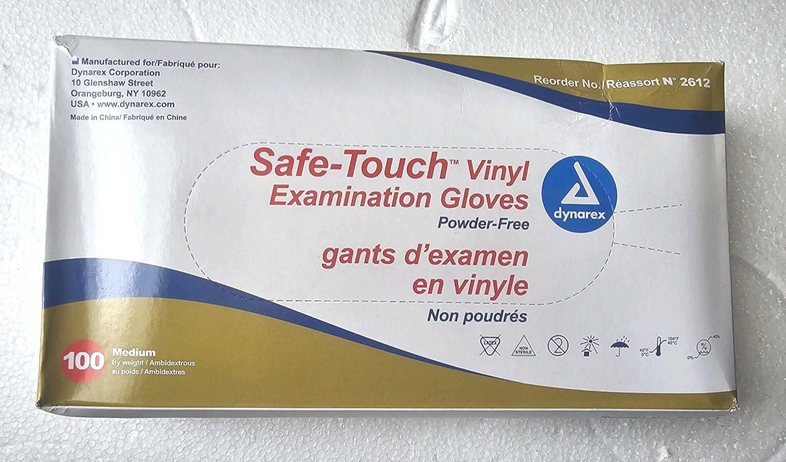 Dynarex Safe-touch Vinyl Exam Gloves, Powder Free, Medium, 10 Box Of 100 Gloves,
