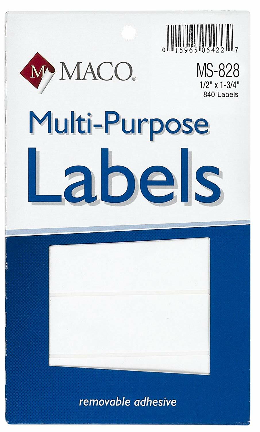 MACO White Rectangular Multi-Purpose Labels, 1/2 x 1-3/4 Inches, 840 Per Box
