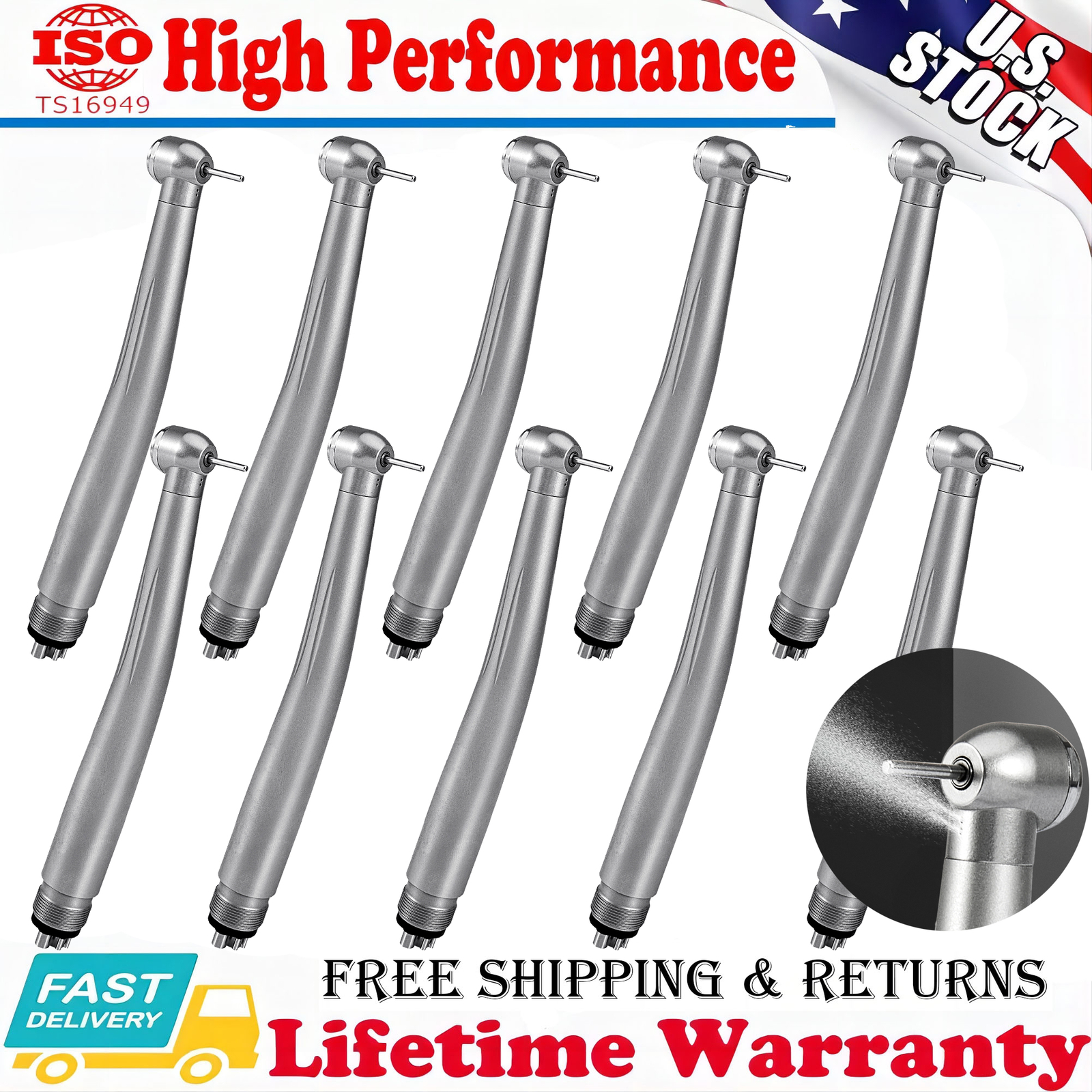 eLabPal 10*High Dental Speed Handpiece Push Button 4 Hole Fit NSK Pana Max Style
