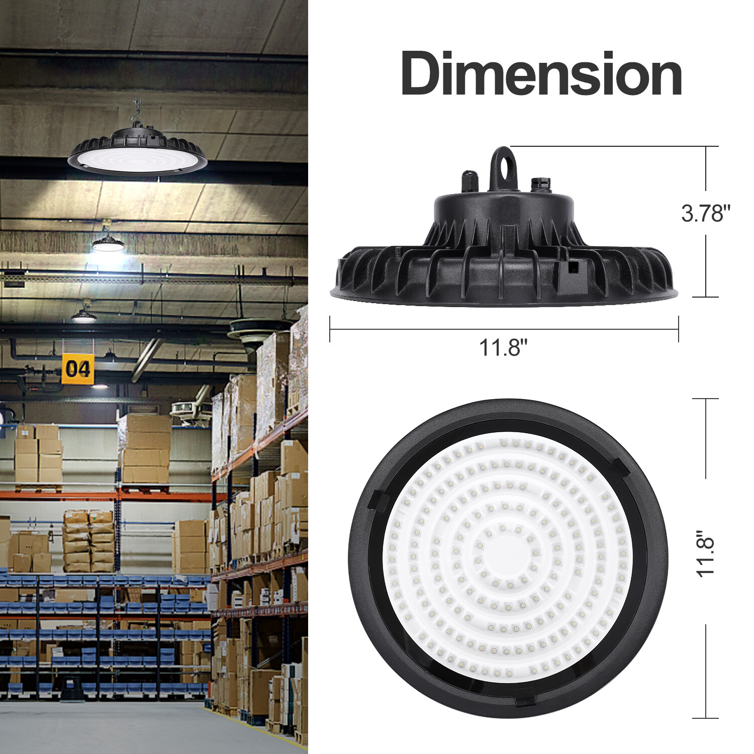 LED High Bay Light UFO 200W LED Shop Light Fixture Industrial Warehouse Light 8P