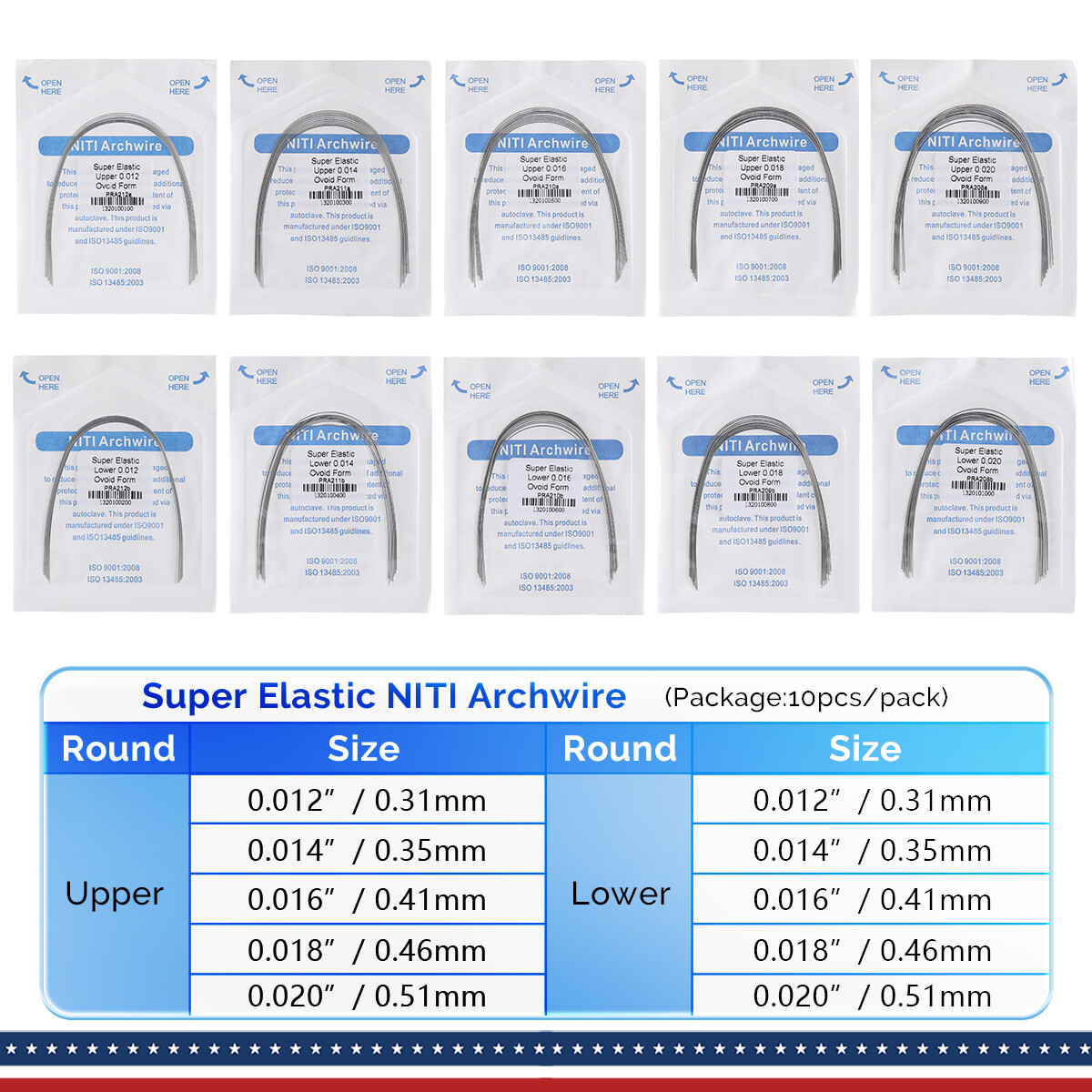 AZDENT Dental Ortho Brackets Braces /Niti Round Arch Wires/1st molar Buccal Tube