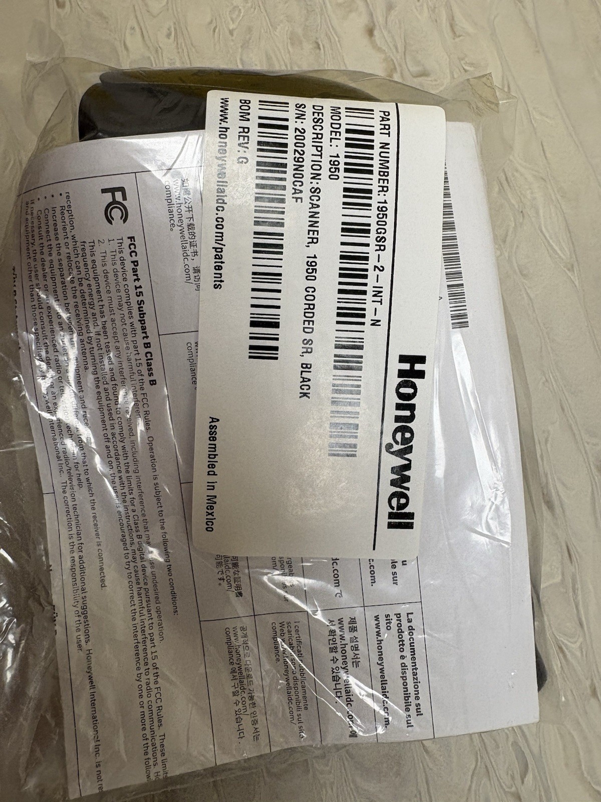 Honeywell 1950GSR-2-INT-N Barcode Scanner With USB Cord