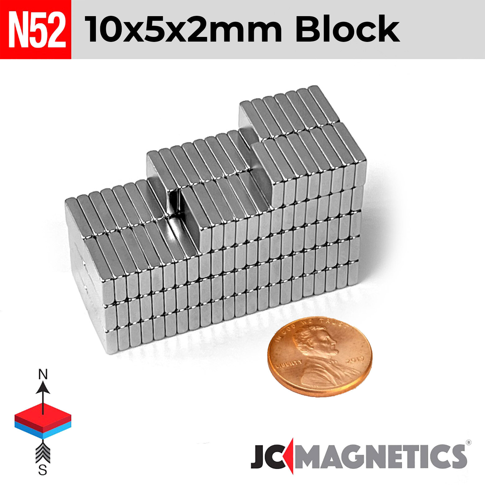 10mm x 5mm x 2mm N52 Small Strong Rare Earth Neodymium Magnet Blocks 10x5x2mm