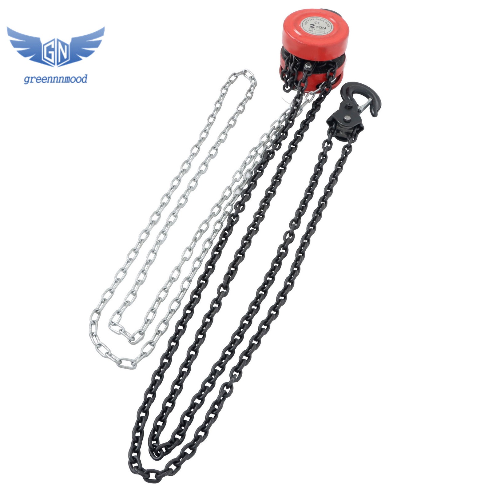 Manual Chain Hoist | 2 Ton/4400 lbs Capacity | 7 ft/2.1m Lift | 2 Hooks Red