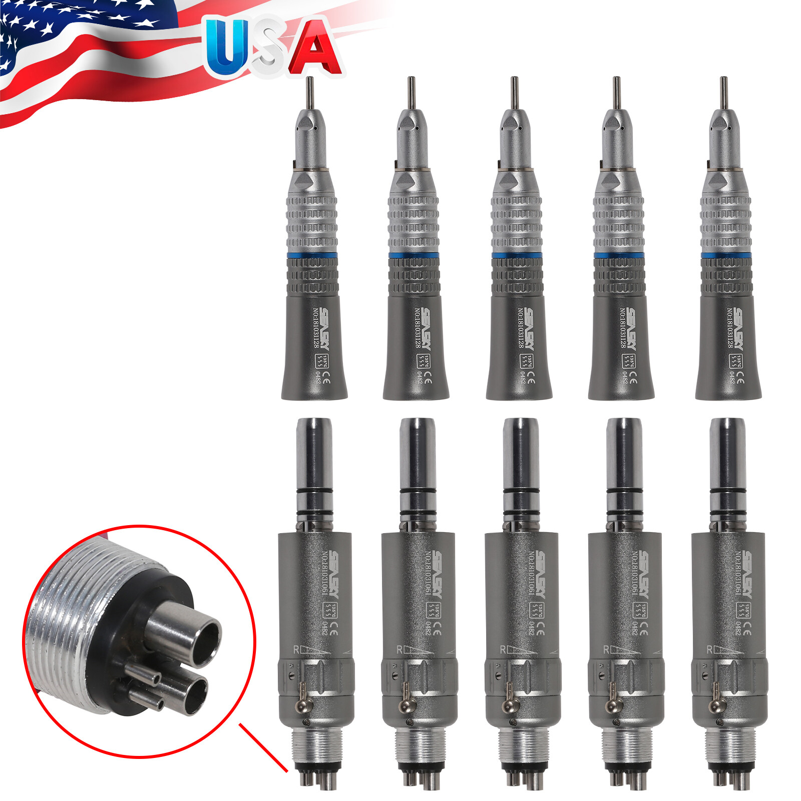 1-5* NSK Style Dental Slow Speed Straight Nosecone with 4Hole Air Motor 5LK