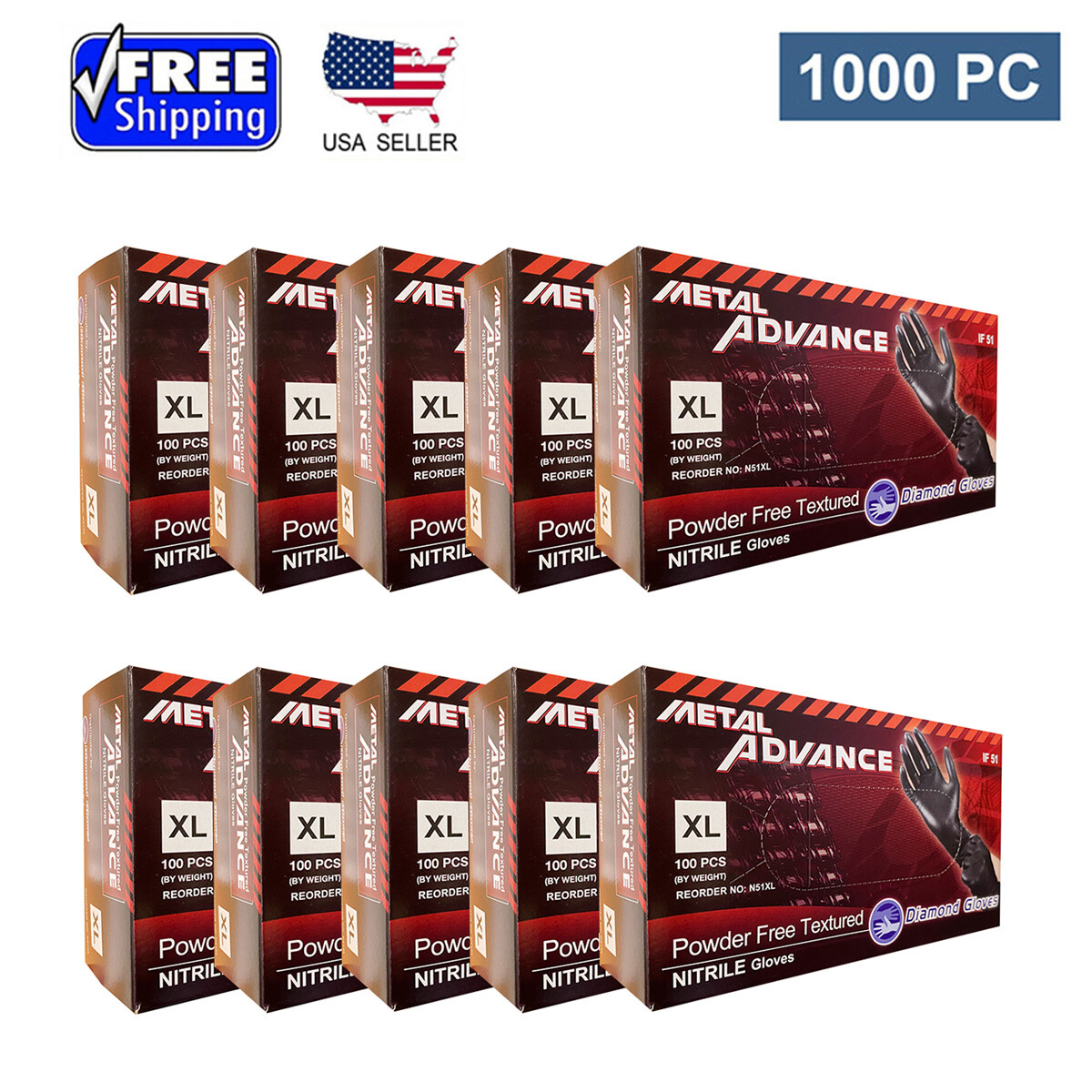 Advance Nitrile Exam Gloves 5mil, Black 1000 Pieces New (S M L XL)