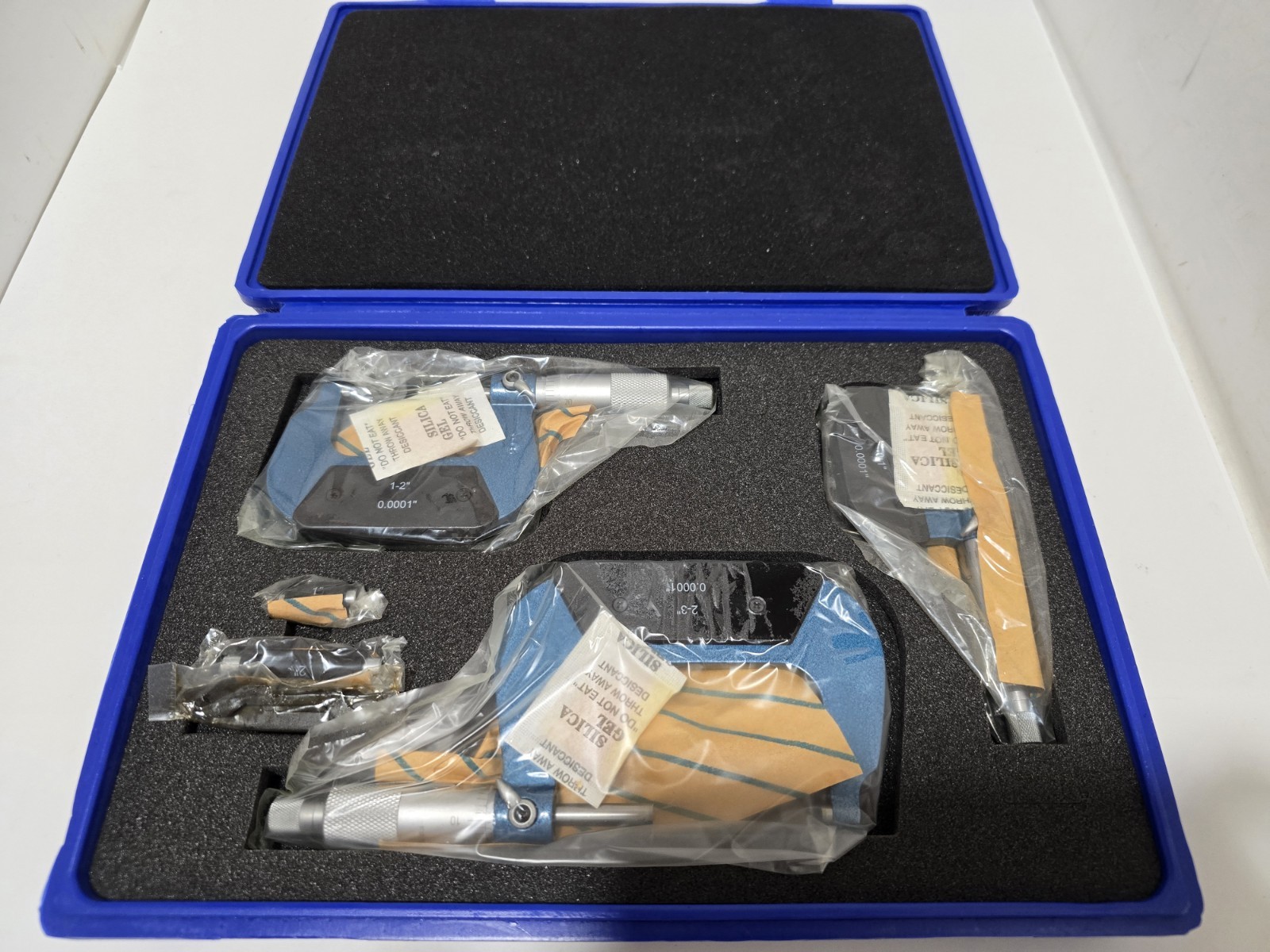 New 0″-3″ /0.0001″ Outside Micrometer Set Precision Tips In Blue Plastic Case