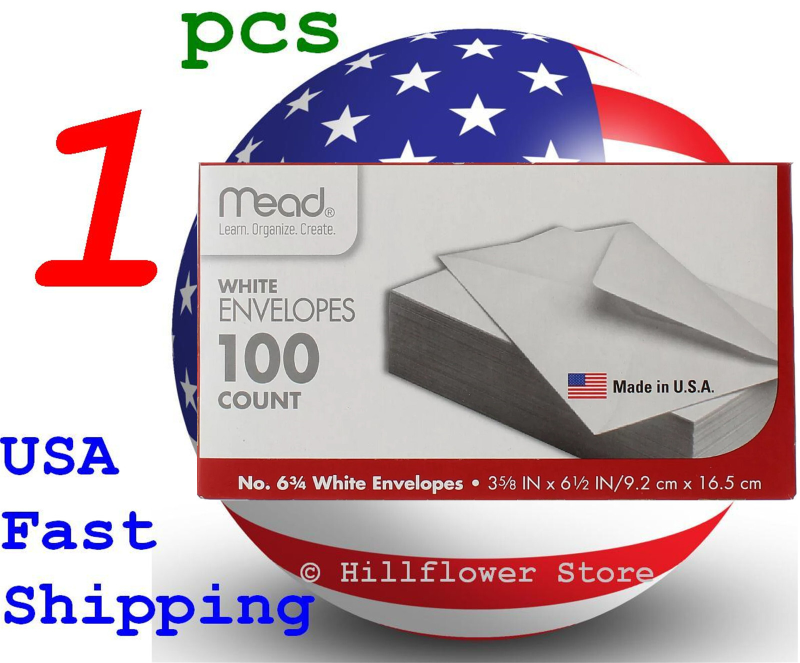 1 X Mead 75100 3 5/8 X 6.5 #6 100 piece/box white envelope with free trk#