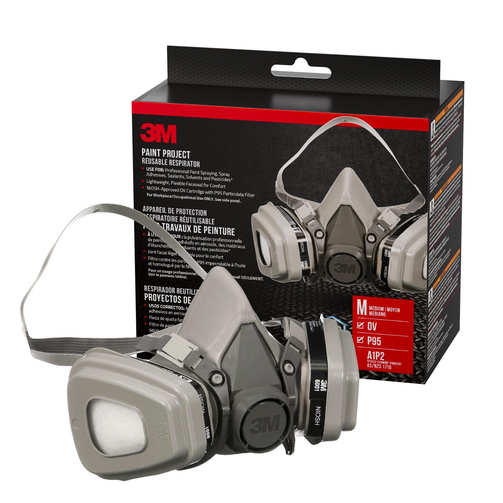 3M™ Paint Project Reusable Respirator 6211P1-DC, 1 Count (Pack of 4), Tan