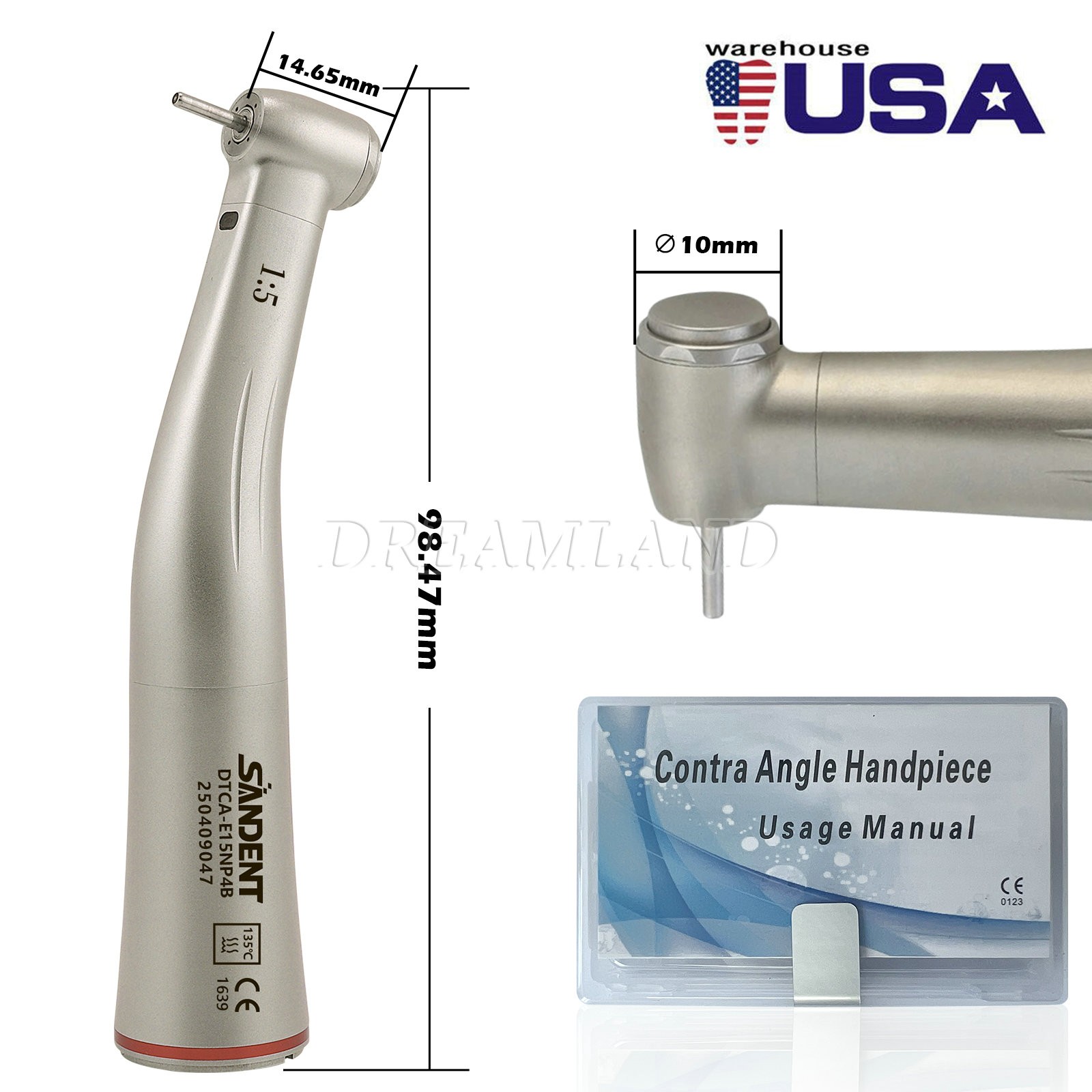 Fit NSK NL400 Dental Electric Motor + 1:5 Handpiece Fiber Optic Contra Angle