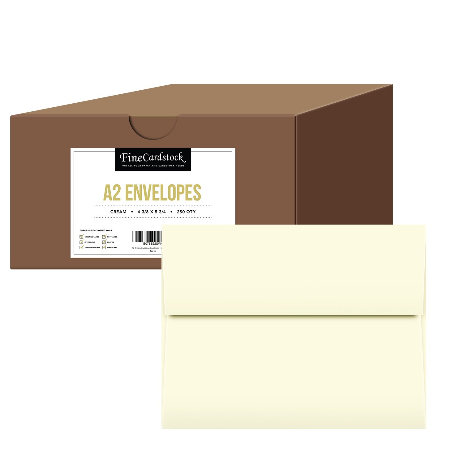 Cream A2 Envelopes (4 3/8″ x 5 3/4″) Gummed Flap, 28lb Bond (105gsm), 250 Qty