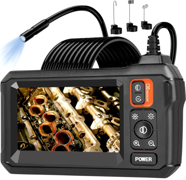 1080P HD Endoscope Camera 4.3″ IPS Screen 16.4FT Semi-Rigid IP67 Borescope