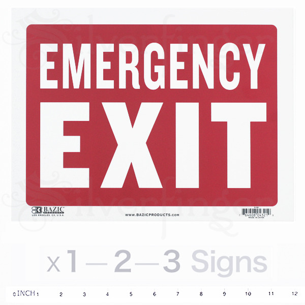 EMERGENCY EXIT Sign Door Signs Store Office Shop Safety Red White 9×12″ PVC