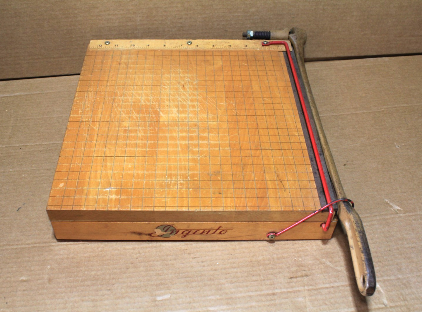 Vintage INGENTO Paper Cutter 1132 – 12″ Wood Table Guillotine Hand Cutter Tested