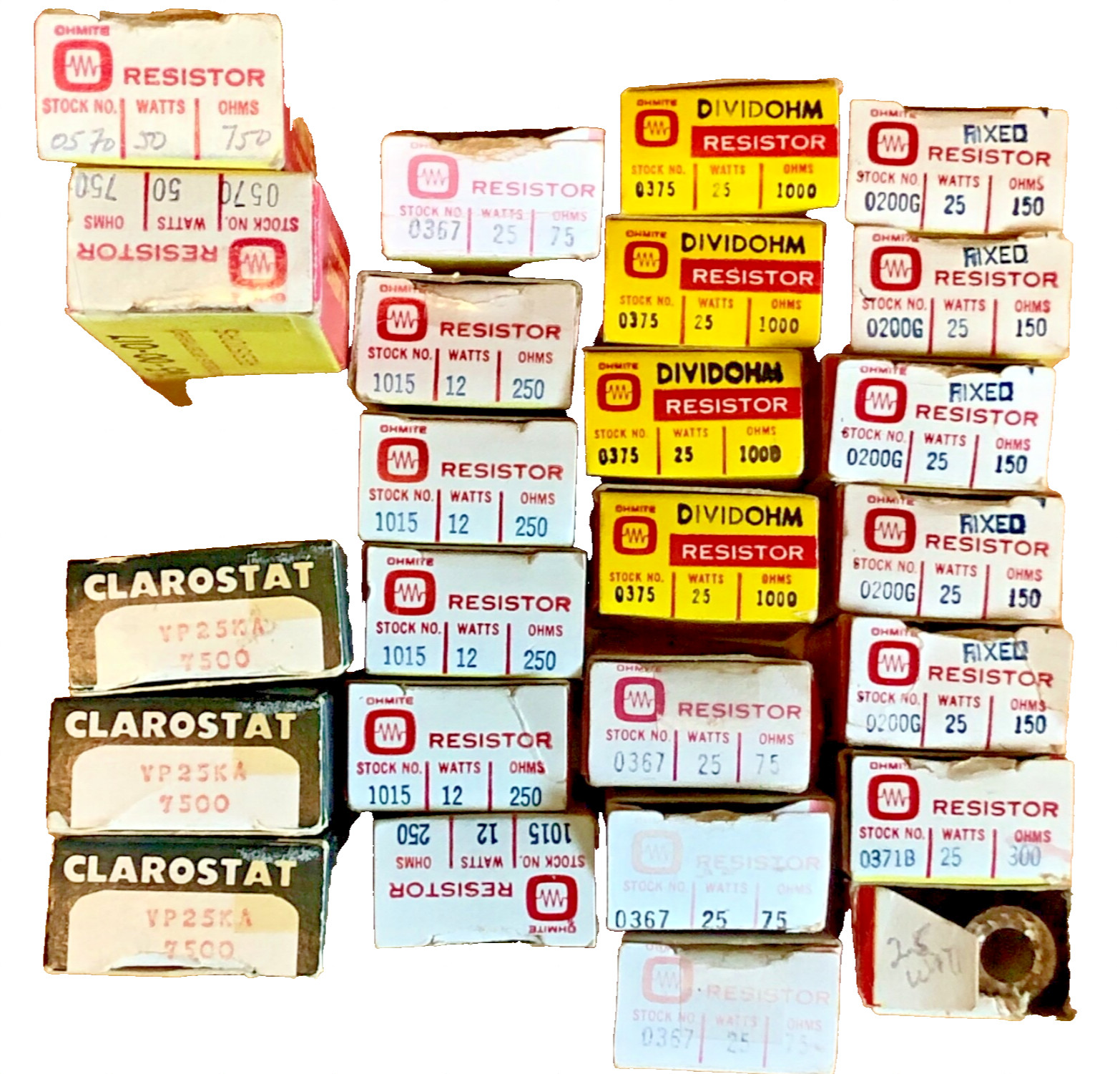 Ohmite Clarostat Wirewound Resistors Lot 25 Adjustable Fixed Vitreous NOS USA