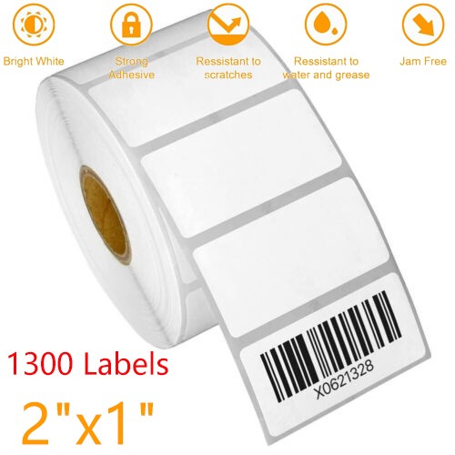 2″x1″ Direct Thermal UPC Barcode FBA Labels 1300/Roll for Zebra & Rollo Printers