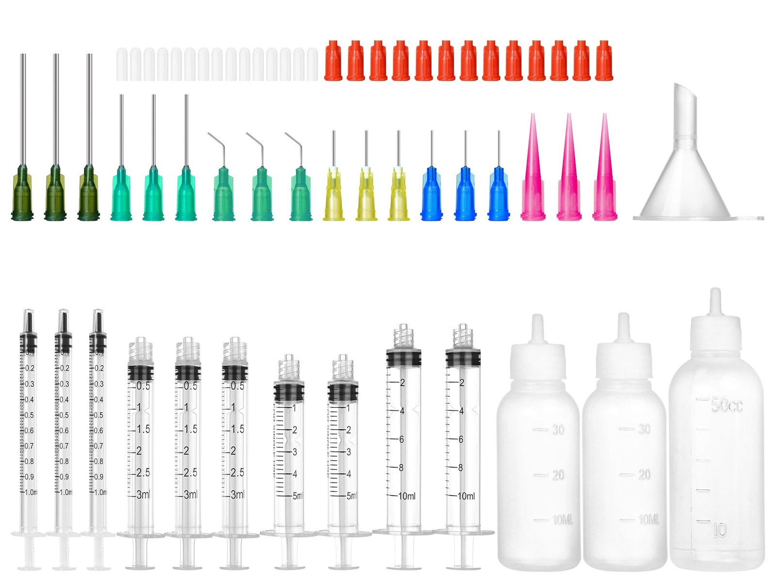 Glue Syringe Needle Tip Squeeze Bottles (1mL-50mL) and 14G-25G Blunt Tip