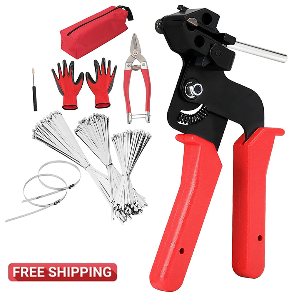 Stainless Steel Zip Ties Gun Kit,Heavy Duty Outdoor Fastening Cable Tie Tool Set