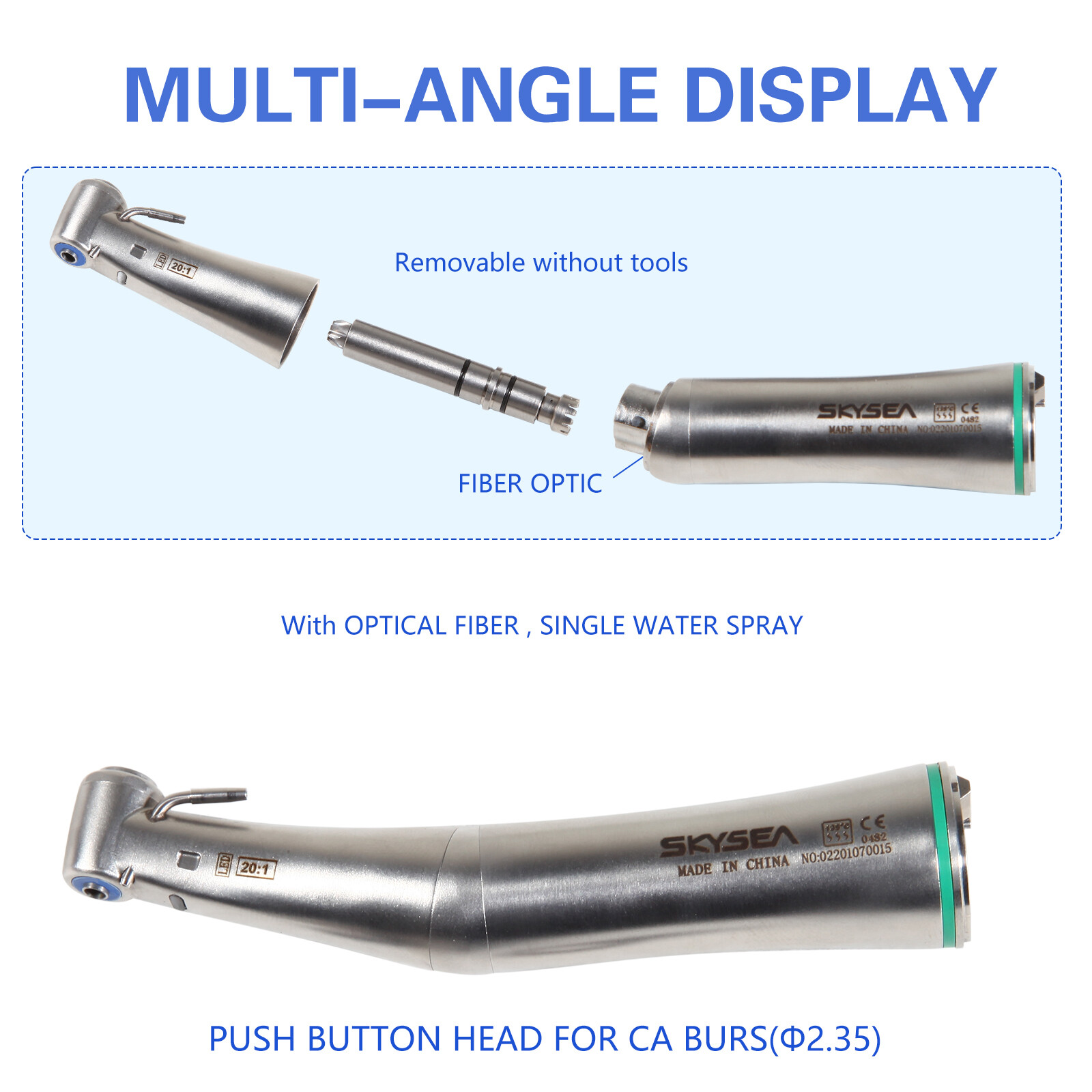 Dental Implant 20:1 Detachable Fiber Optic LED Contra angle handpiece Fit E-type