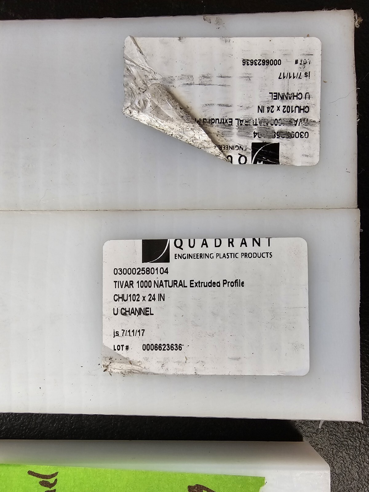 Tivar/UHMW PE White Sheet/Plate, U Channel, Rod, Angle Lot