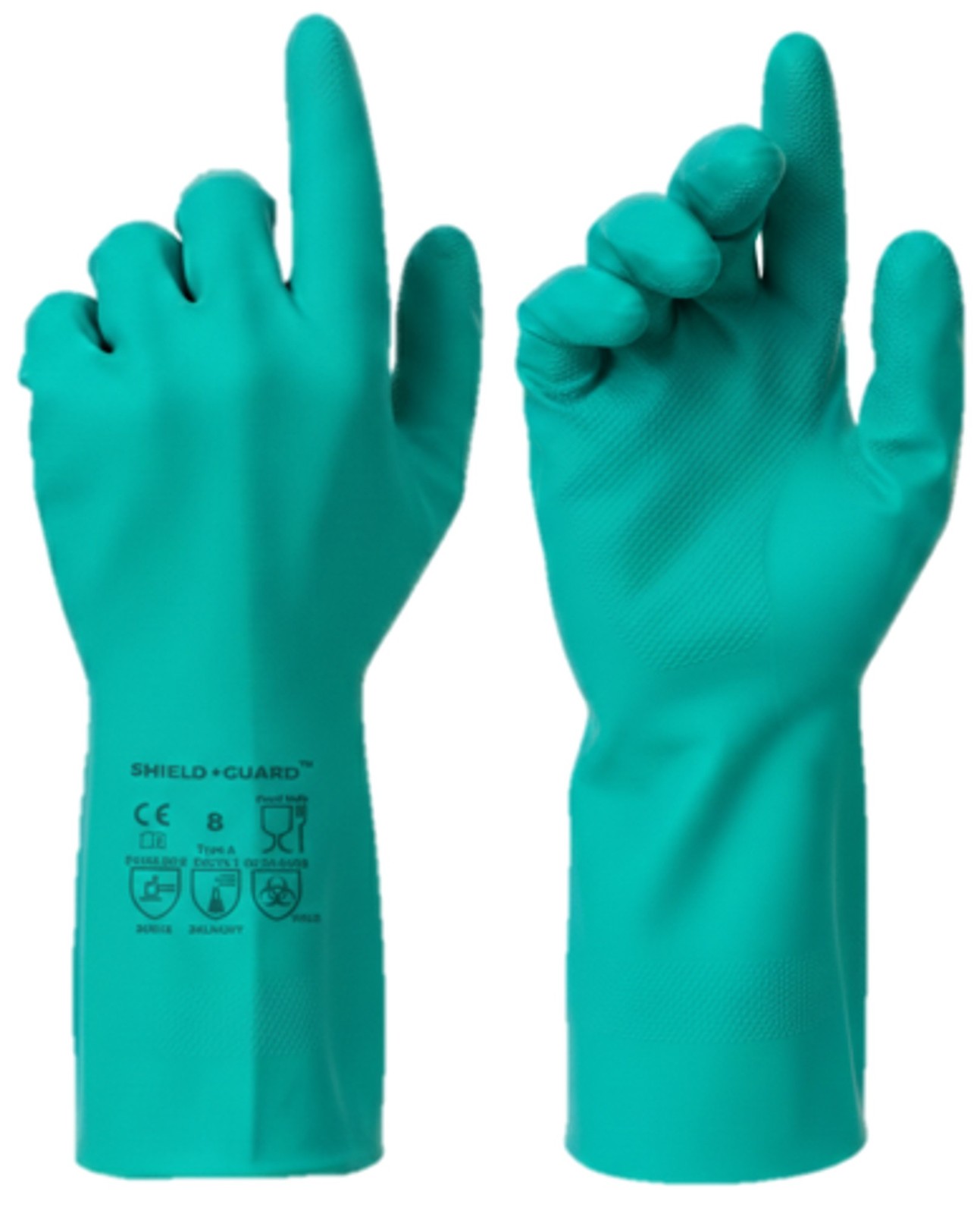 12 Pairs Green Chemical Resistant Diamond Textured Nitrile Gloves Industrial/2XL