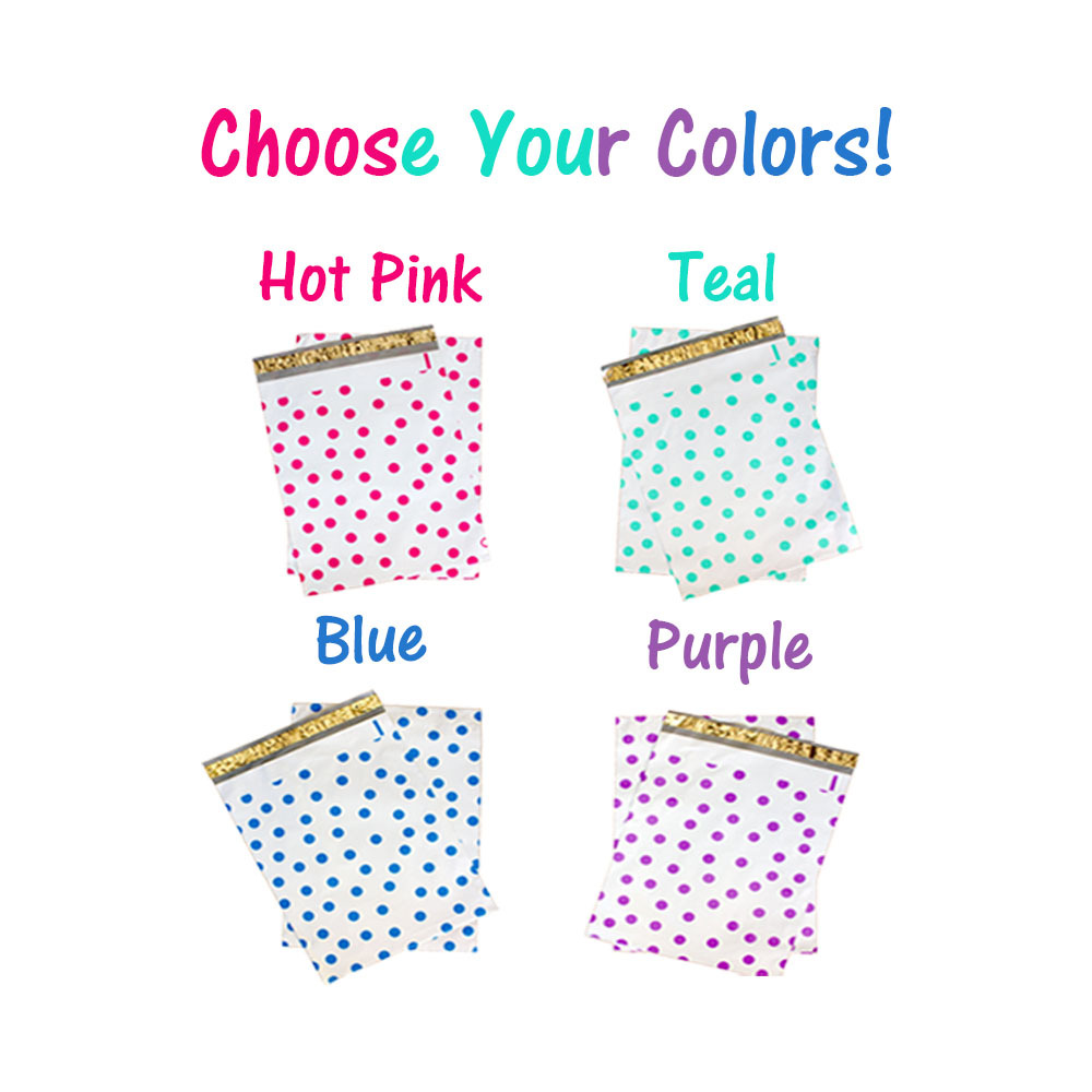 12″ x15″ All Color Exclusive Polka Dot FLAT POLY Mailers_w Kiss Lips Stickers