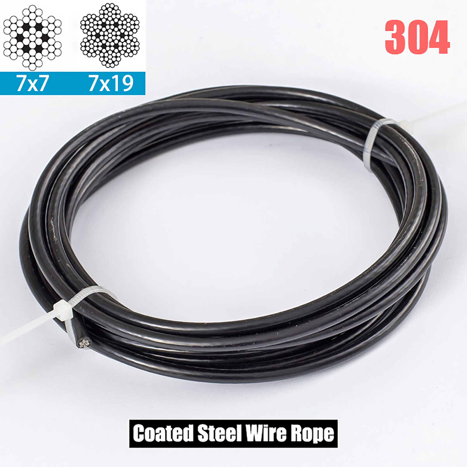 1mm 2mm 3mm 4mm 5mm 6mm Stainless Steel Wire Rope Cable Black PVC Plastic Coated