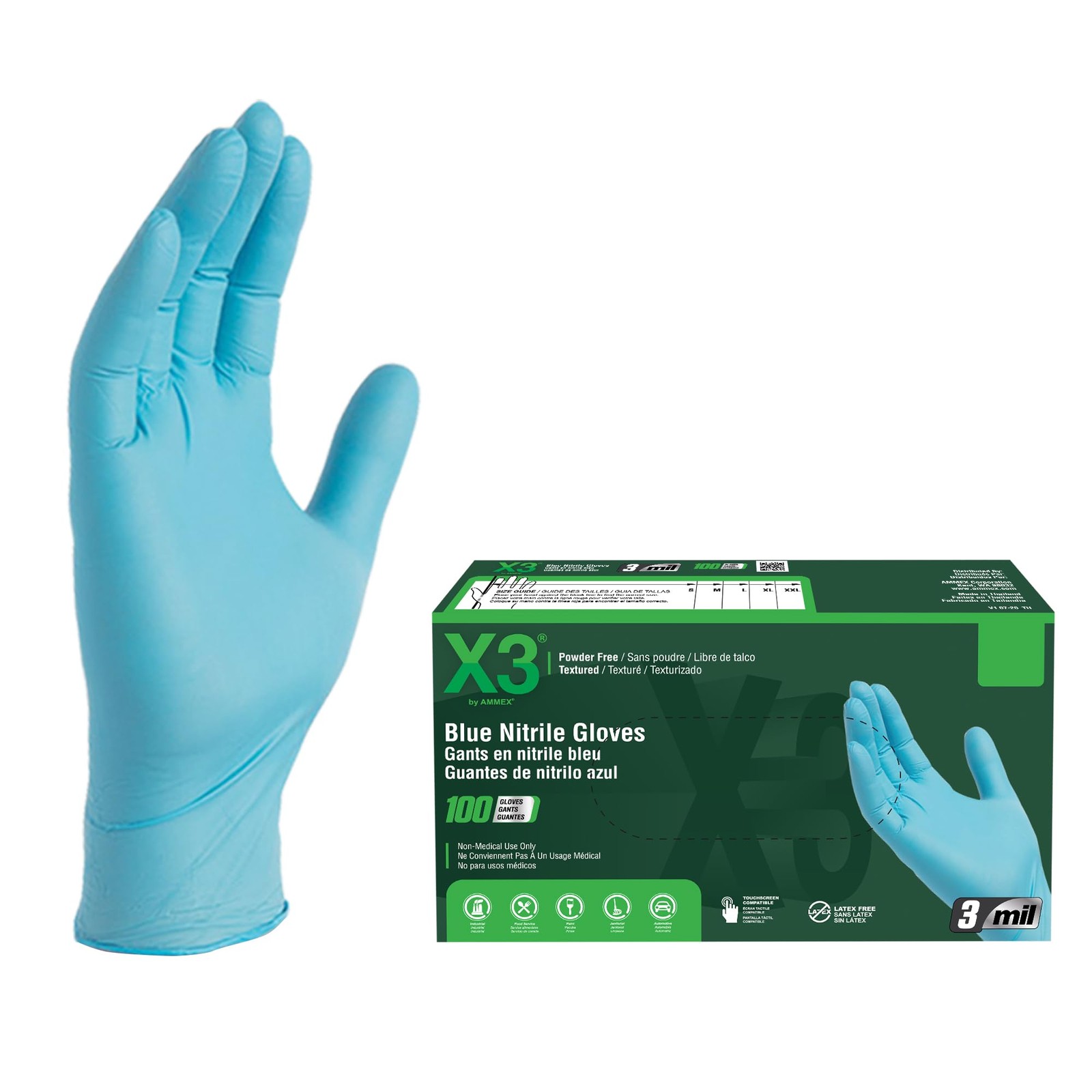 Industrial Blue Nitrile Gloves, Box of 100, 3 Mil, Size XX-Large, Latex Free,…